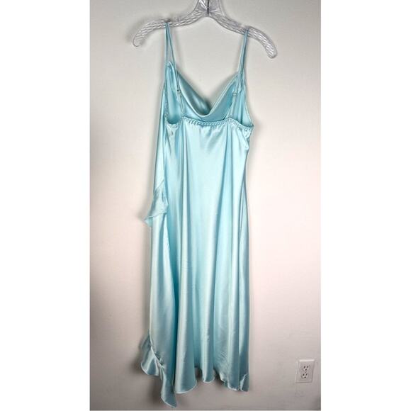 Mint Satin Ruffle Hi-Low Slip Dress | Cowl Neck Prom Nightgown | Size Large - Picture 9 of 9